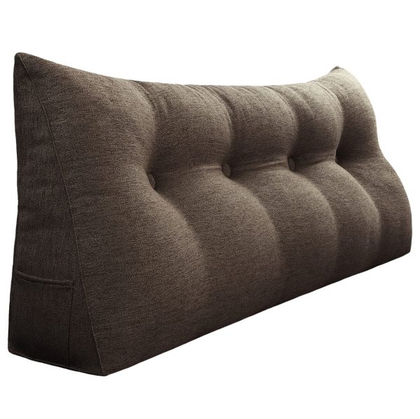 Buttoned Wedge Pillow Cushion Polyester And Linen Blend Fabric Coffee Color