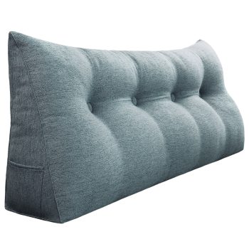 Buttoned Wedge Pillow Cushion Polyester And Linen Blend Fabric Gray