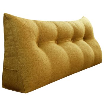 Buttoned Wedge Pillow Cushion Polyester And Linen Blend Fabric Yellow