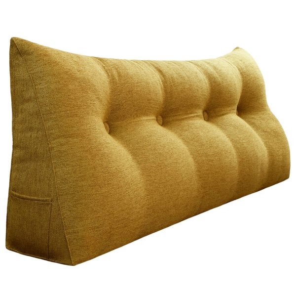 Buttoned Wedge Pillow Cushion Polyester And Linen Blend Fabric Yellow