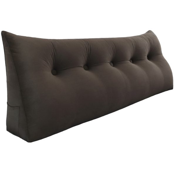 Buttoned Wedge Pillow Cushion Velvet Fabric Coffee Color - Image 13