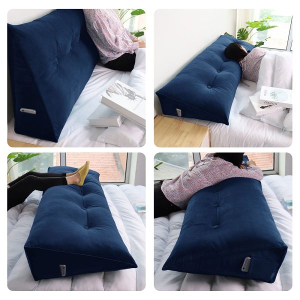 Buttoned Wedge Pillow Cushion Velvet Fabric Blue - Image 6