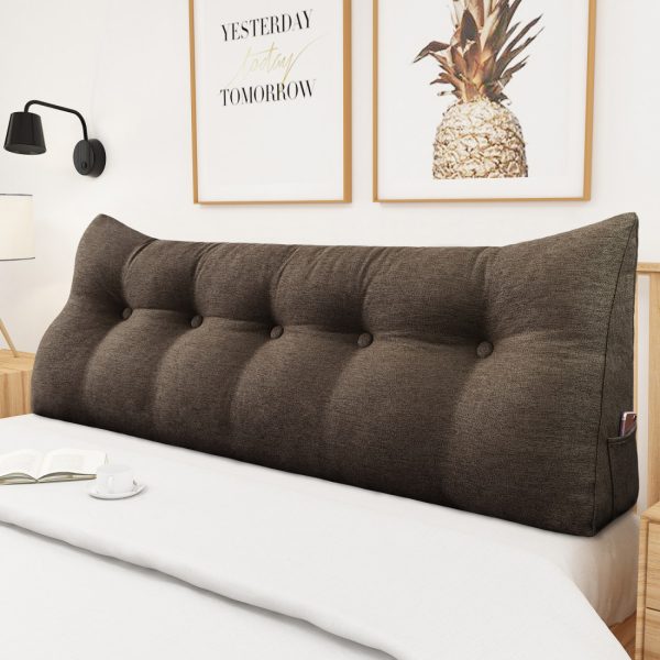 Buttoned Wedge Pillow Cushion Polyester And Linen Blend Fabric Coffee Color - Image 3