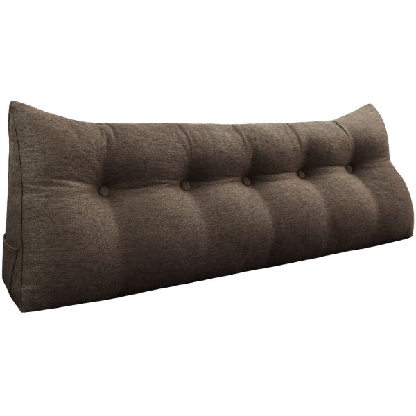 Buttoned Wedge Pillow Cushion Polyester And Linen Blend Fabric Coffee Color - Image 12