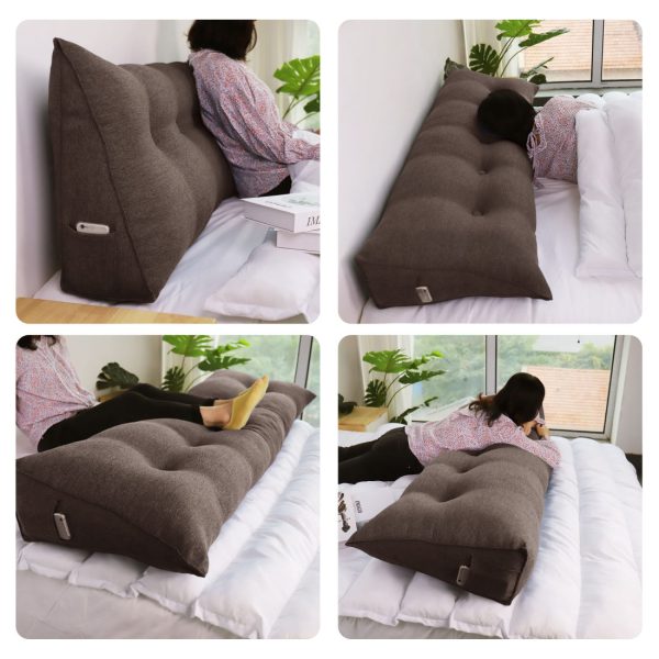 Buttoned Wedge Pillow Cushion Polyester And Linen Blend Fabric Coffee Color - Image 6