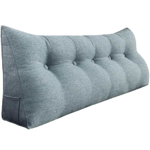 Buttoned Wedge Pillow Cushion Polyester And Linen Blend Fabric Gray - Image 13