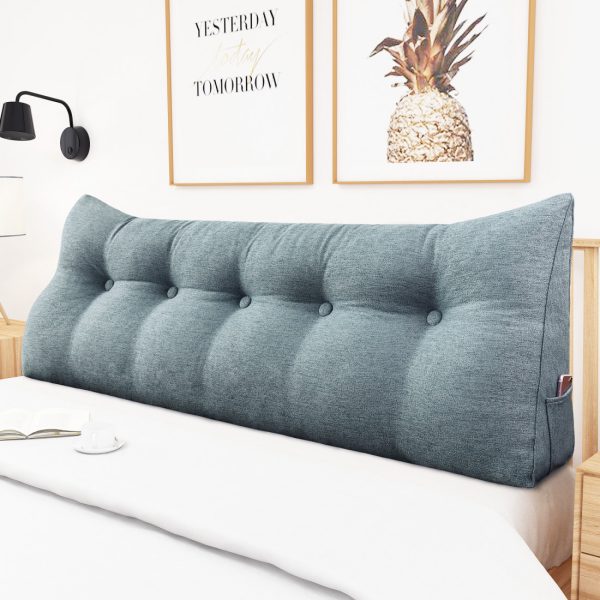 Buttoned Wedge Pillow Cushion Polyester And Linen Blend Fabric Gray - Image 3