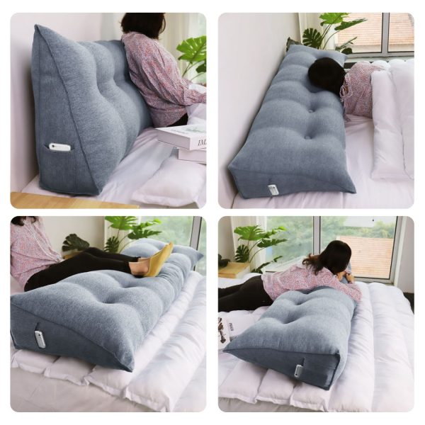 Buttoned Wedge Pillow Cushion Polyester And Linen Blend Fabric Gray - Image 7