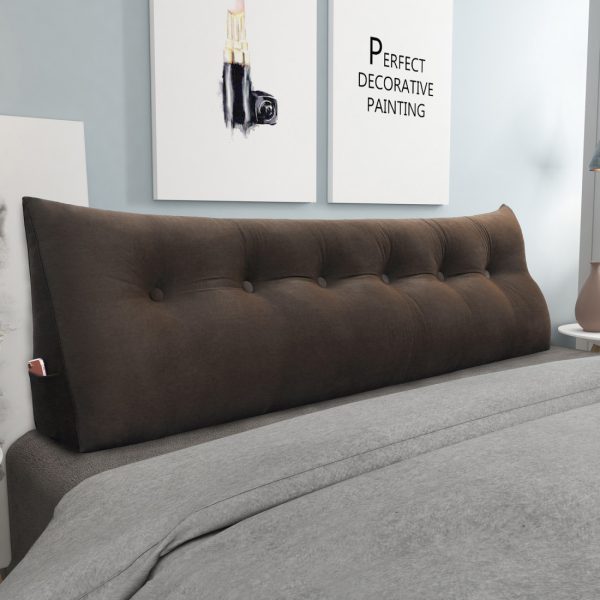 Buttoned Wedge Pillow Cushion Velvet Fabric Coffee Color - Image 3