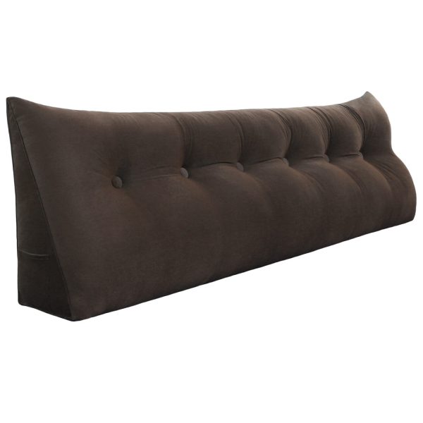 Buttoned Wedge Pillow Cushion Velvet Fabric Coffee Color - Image 14