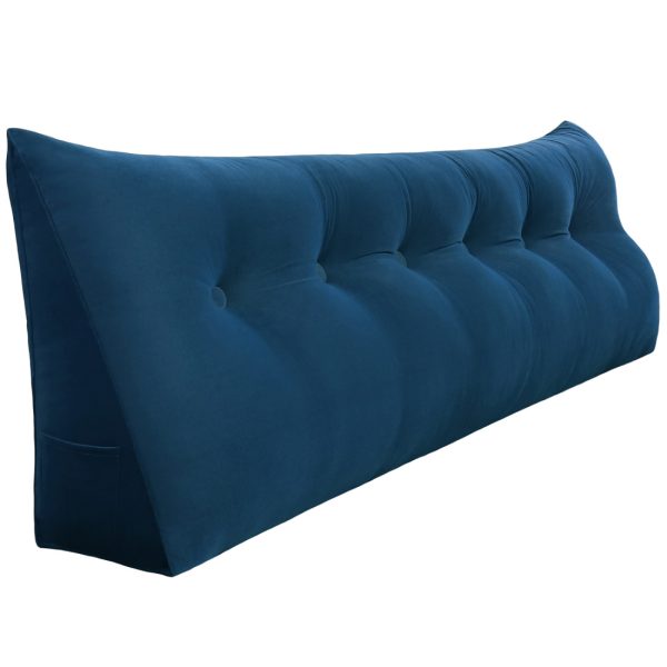Buttoned Wedge Pillow Cushion Velvet Fabric Blue - Image 16