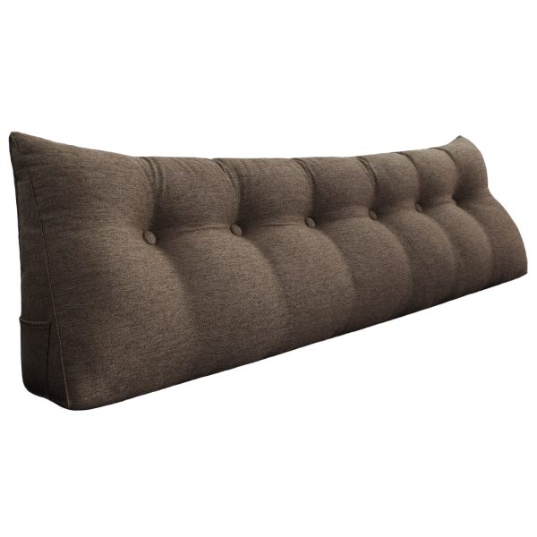 Buttoned Wedge Pillow Cushion Polyester And Linen Blend Fabric Coffee Color - Image 13