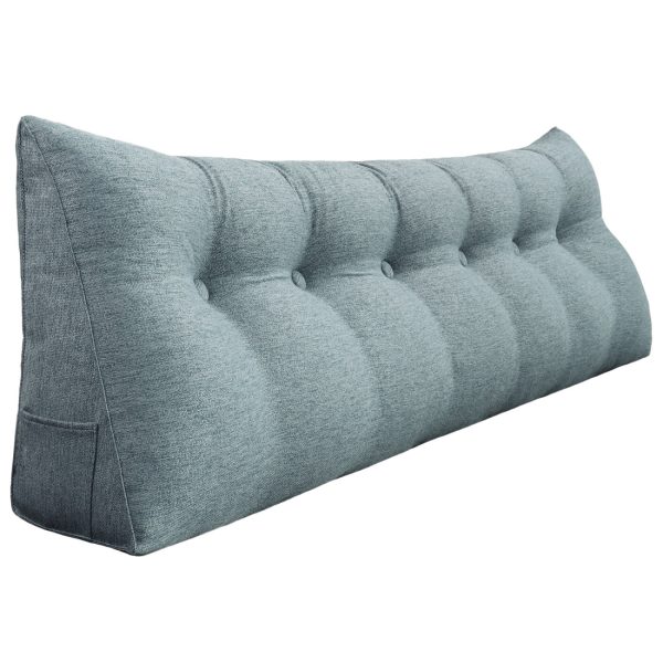 Buttoned Wedge Pillow Cushion Polyester And Linen Blend Fabric Gray - Image 14