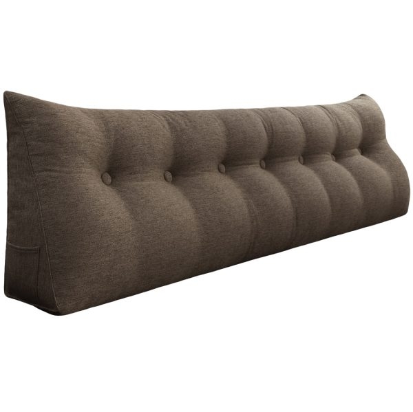Buttoned Wedge Pillow Cushion Polyester And Linen Blend Fabric Coffee Color - Image 14