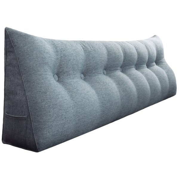 Buttoned Wedge Pillow Cushion Polyester And Linen Blend Fabric Gray - Image 15