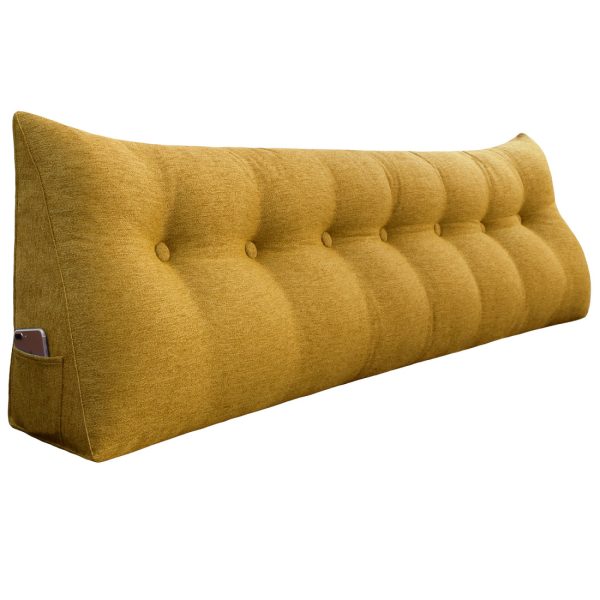 Buttoned Wedge Pillow Cushion Polyester And Linen Blend Fabric Yellow - Image 13