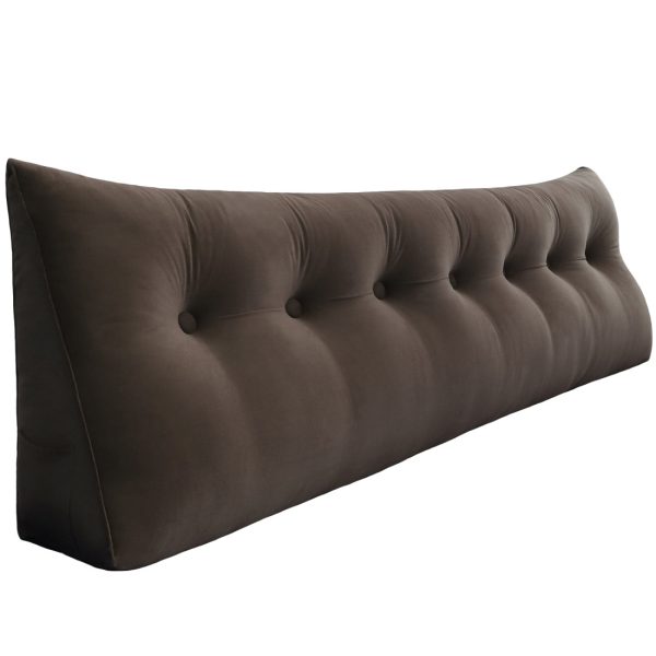 Buttoned Wedge Pillow Cushion Velvet Fabric Coffee Color - Image 15