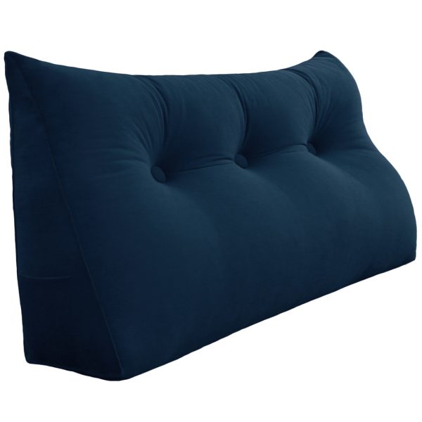 Buttoned Wedge Pillow Cushion Velvet Fabric Blue - Image 14