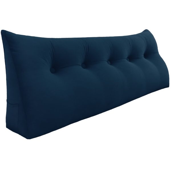 Buttoned Wedge Pillow Cushion Velvet Fabric Blue - Image 15