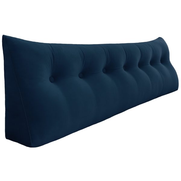 Buttoned Wedge Pillow Cushion Velvet Fabric Blue - Image 17