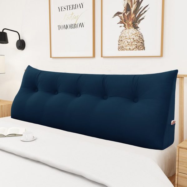 Buttoned Wedge Pillow Cushion Velvet Fabric Blue - Image 4
