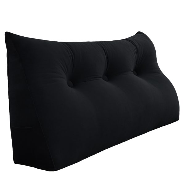 Buttoned Wedge Pillow Cushion Velvet Fabric Black - Image 15
