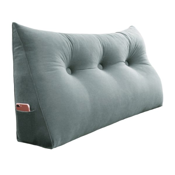Buttoned Wedge Pillow Cushion Velvet Fabric Gray - Image 12