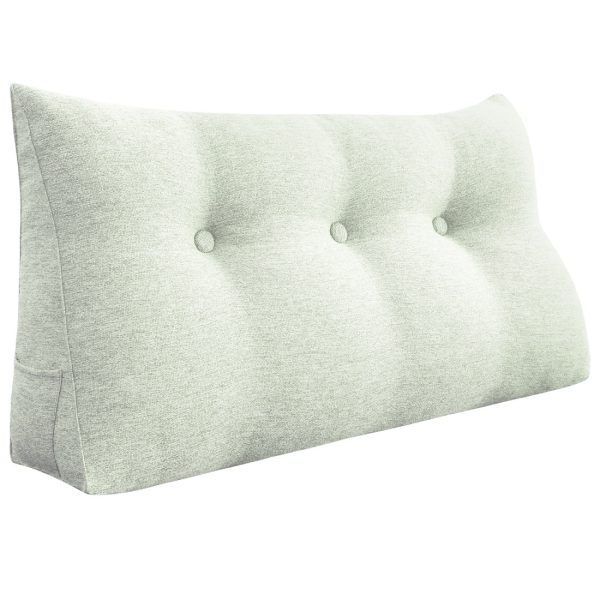 Buttoned Wedge Pillow Cushion Polyester And Linen Blend Fabric White - Image 9