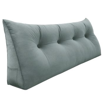 Buttoned Wedge Pillow Cushion Velvet Fabric Gray
