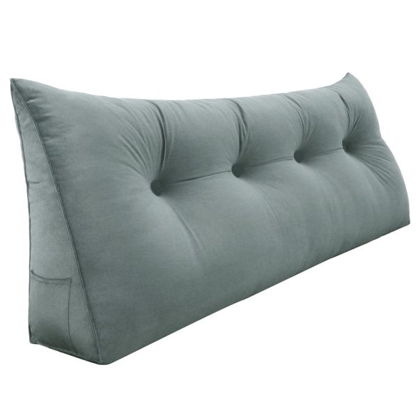 Buttoned Wedge Pillow Cushion Velvet Fabric Gray