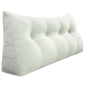 Buttoned Wedge Pillow Cushion Polyester And Linen Blend Fabric White