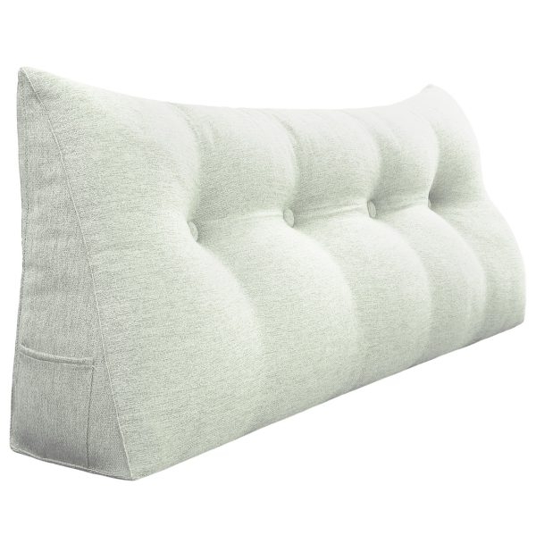 Buttoned Wedge Pillow Cushion Polyester And Linen Blend Fabric White
