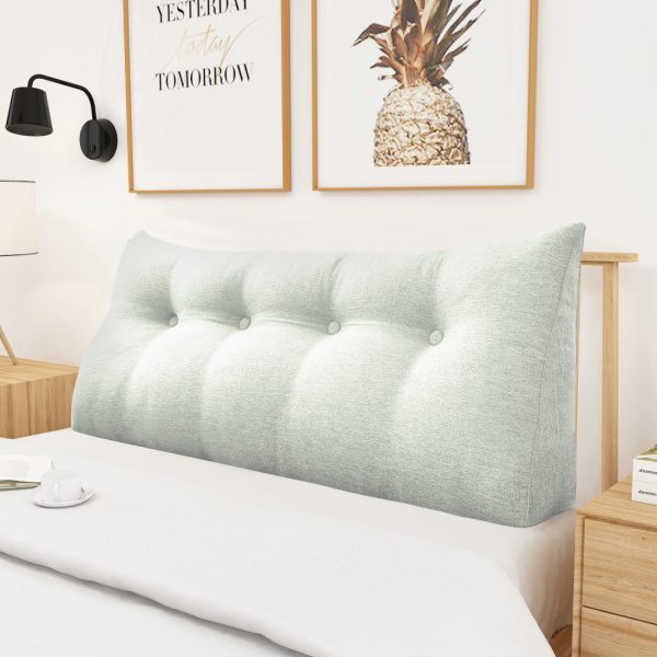 Buttoned Wedge Pillow Cushion Polyester And Linen Blend Fabric White - Image 2