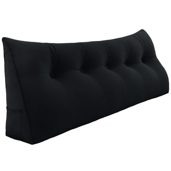 Buttoned Wedge Pillow Cushion Velvet Fabric Black - Image 16