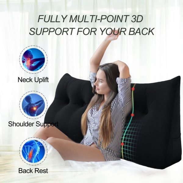 Buttoned Wedge Pillow Cushion Velvet Fabric Black - Image 5
