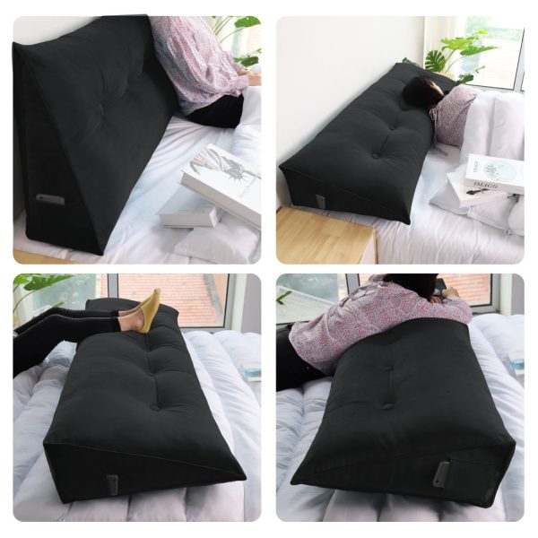 Buttoned Wedge Pillow Cushion Velvet Fabric Black - Image 6