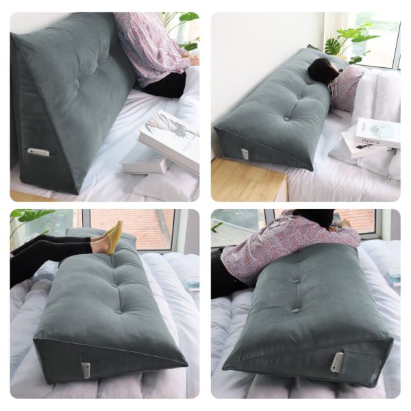 Buttoned Wedge Pillow Cushion Velvet Fabric Gray - Image 3