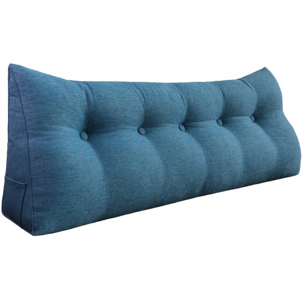 Buttoned Wedge Pillow Cushion Polyester And Linen Blend Fabric Blue - Image 11