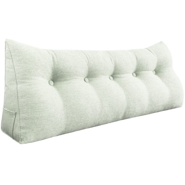 Buttoned Wedge Pillow Cushion Polyester And Linen Blend Fabric White - Image 10