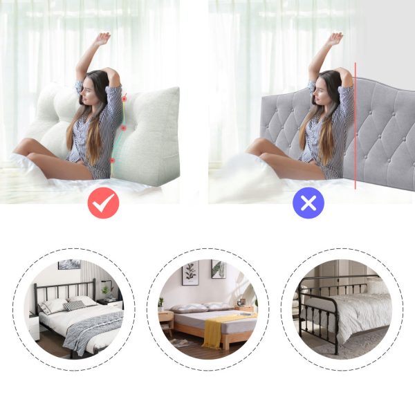 Buttoned Wedge Pillow Cushion Polyester And Linen Blend Fabric White - Image 5