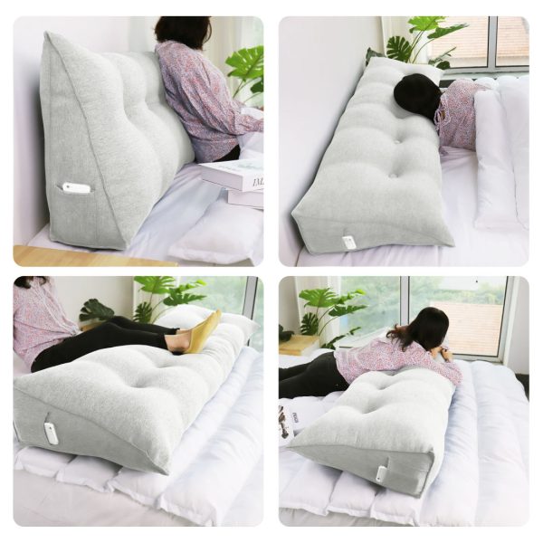 Buttoned Wedge Pillow Cushion Polyester And Linen Blend Fabric White - Image 6