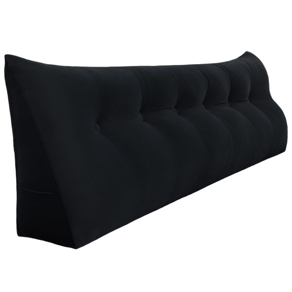 Buttoned Wedge Pillow Cushion Velvet Fabric Black - Image 17