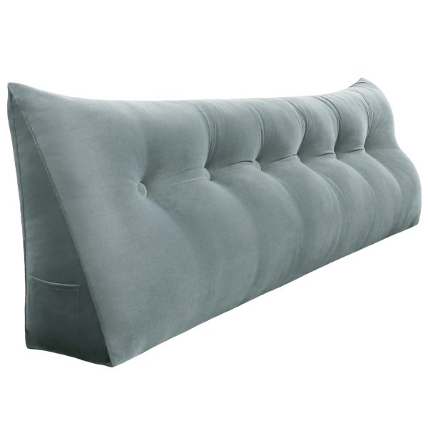 Buttoned Wedge Pillow Cushion Velvet Fabric Gray - Image 14