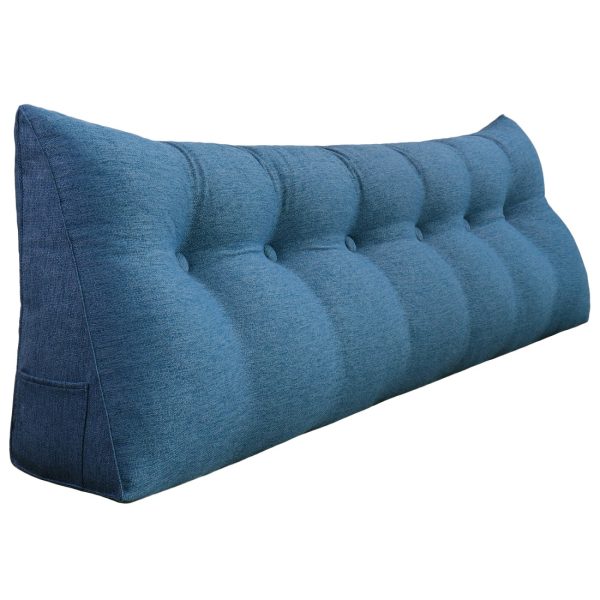 Buttoned Wedge Pillow Cushion Polyester And Linen Blend Fabric Blue - Image 12