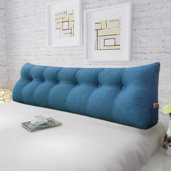 Buttoned Wedge Pillow Cushion Polyester And Linen Blend Fabric Blue - Image 7
