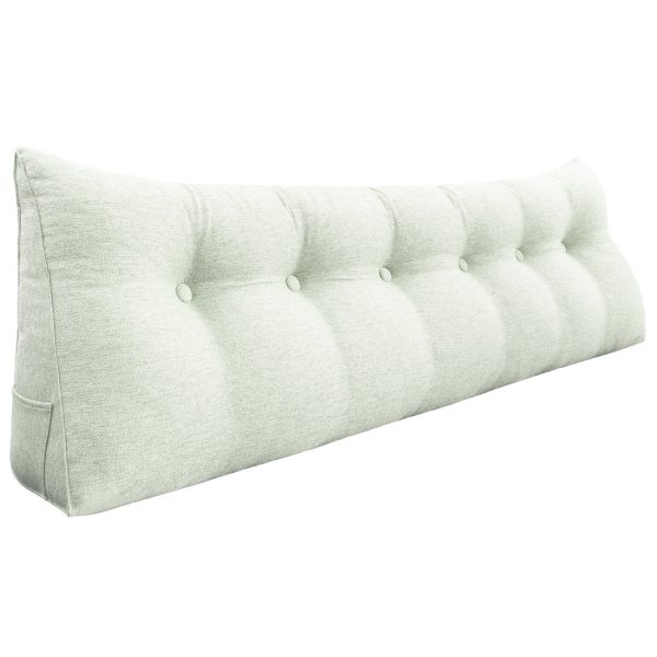 Buttoned Wedge Pillow Cushion Polyester And Linen Blend Fabric White - Image 11