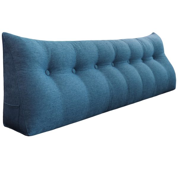 Buttoned Wedge Pillow Cushion Polyester And Linen Blend Fabric Blue - Image 13