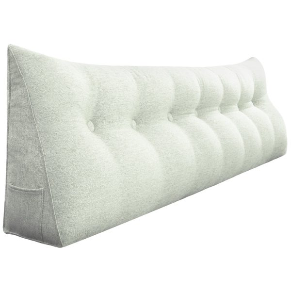 Buttoned Wedge Pillow Cushion Polyester And Linen Blend Fabric White - Image 12