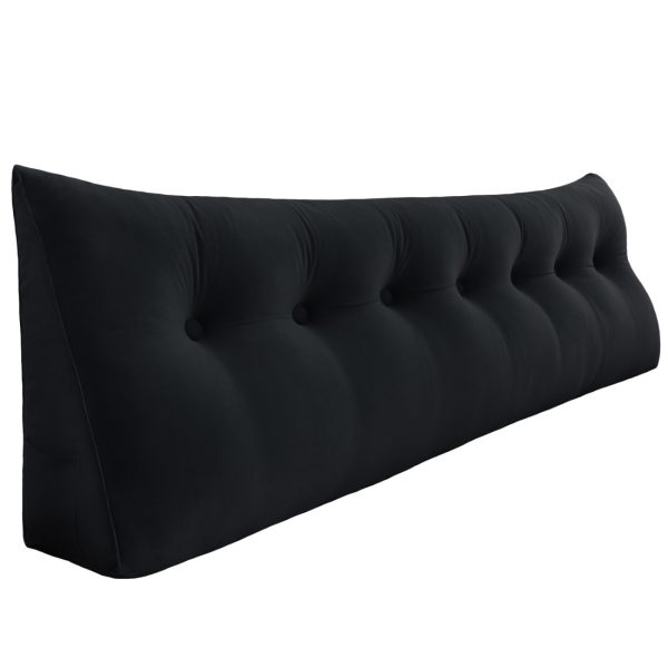 Buttoned Wedge Pillow Cushion Velvet Fabric Black - Image 18