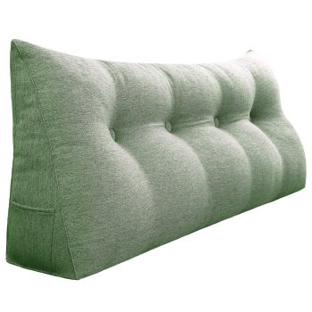 Buttoned Wedge Pillow Cushion Polyester And Linen Blend Fabric Green
